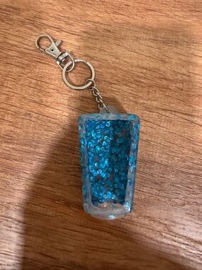Blue Glitter Resin Shot Glass Keychain